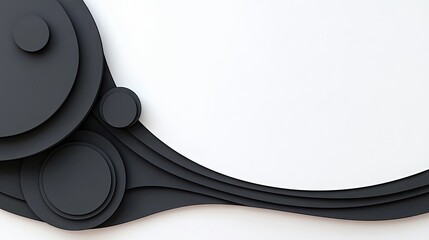 A minimalist background featuring layered dark grey circles and wavy lines against a clean white surface, creating a modern and abstract composition.