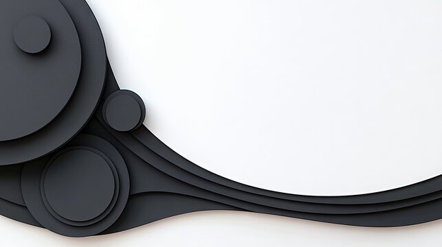 A minimalist background featuring layered dark grey circles and wavy lines against a clean white surface, creating a modern and abstract composition.