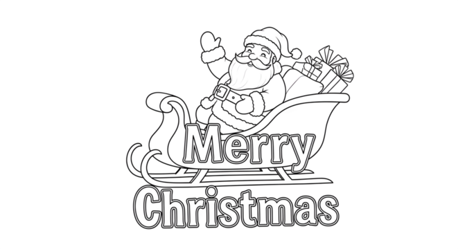 Santa Claus in Sleigh with Merry Christmas Text, isolated on transparent background