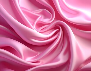 Close-up of swirling, delicate pink fabric. Soft curves and light create a dreamy, luxurious feel. Focus on the gentle folds