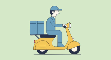 A Food Delivery Courier Riding a Yellow Motor Scooter with an Insulated Box on the Back