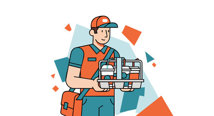 A Delivery Courier Carrying Multiple Cold and Hot Drinks in a Disposable Beverage Carrier Tray