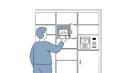 A Customer Picking Up a Food Order from an Automated Contactless Smart Delivery Locker