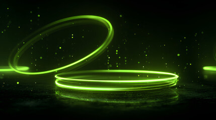 Neon eclipse light effect with glowing green orbit rings. Perfect for high-tech backgrounds, motion graphics, space themes, digital visuals, or minimalist sci-fi UI design concepts.