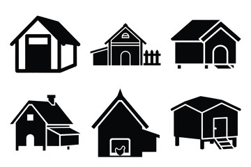 simple farm  chicken coop symbol silhouette icon set. Agriculture, farming silhouette icons