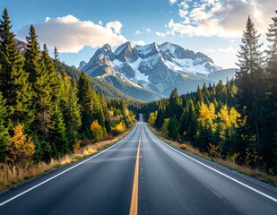 Scenic Mountain Highway Journey Through Autumn Forest Landscape.