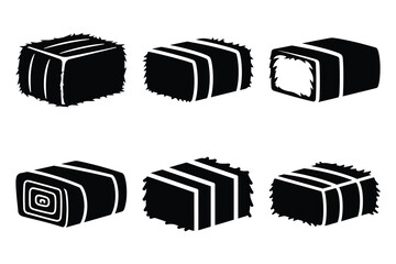 simple farm  hay bale square symbol silhouette icon set. Agriculture, farming silhouette icons © Bhabas
