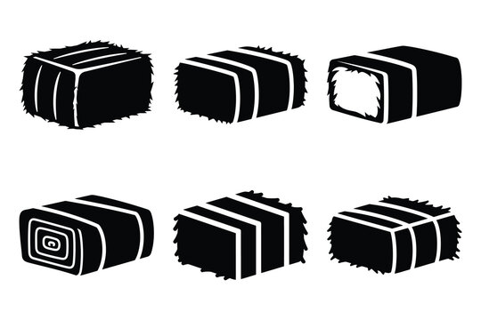 simple farm  hay bale square symbol silhouette icon set. Agriculture, farming silhouette icons