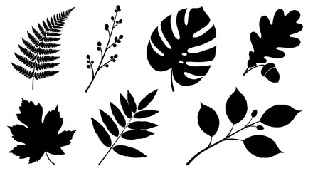 Collection of diverse botanical leaf silhouettes, a versatile vector set for nature-inspired graphic design projects and decorative elements