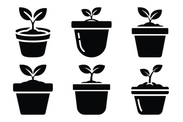 simple farm  seedling pot symbol silhouette icon set. Agriculture, farming silhouette icons