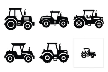 simple farm  tractor harvester symbol silhouette icon set. Agriculture, farming silhouette icons