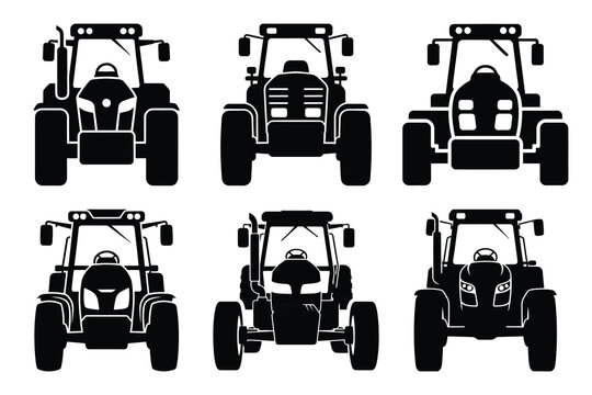 simple farm  tractor front symbol silhouette icon set. Agriculture, farming silhouette icons