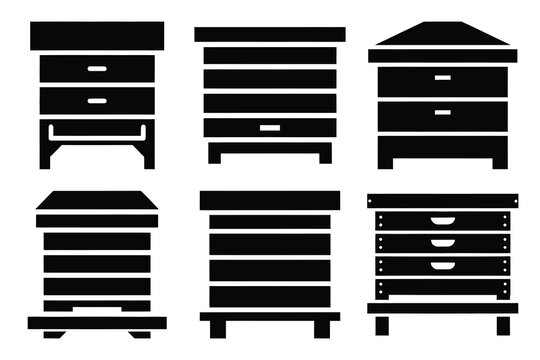 simple farm  beehive box symbol silhouette icon set. Agriculture, farming silhouette icons
