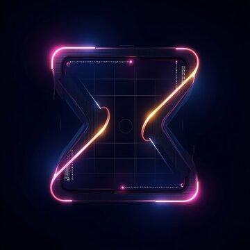 Futuristic abstract geometric shape with neon lights