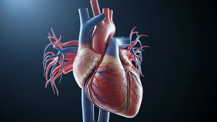 Medical Anatomical illustration of a human heart with arteries and veins video organ