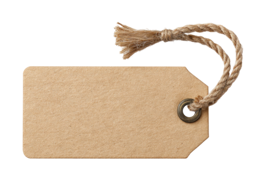 Blank brown cardboard price tag with a string isolated on a white background suitable for a retail sale label or gift note