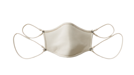 White fabric face mask with elastic ear loops isolated on transparent background