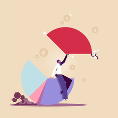 Artificial intelligence help make market share or investment income concept, automation investment, AI robot hand giving big market share pie chart to businesswoman