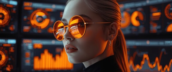 A focused analyst with a modern edge reviews dynamic data streams, offering a professional aesthetic perfect for conveying technological innovation and business insights.