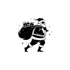 Santa Claus carrying a sack full of gifts on his back.