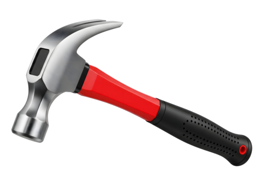Modern Claw Hammer with Red and Black Handle Isolated on Transparent Background