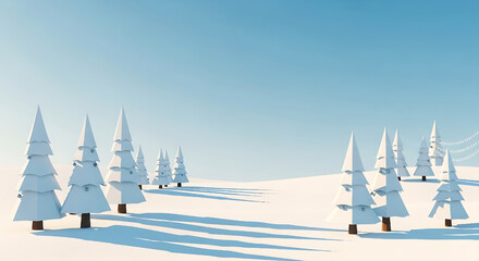 Winter Landscape with Snow Covered Trees and Blue Sky Low Poly Style