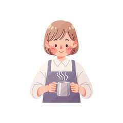 Cute Character Barista Woman Serving Coffee with a Smile, Illustration Style