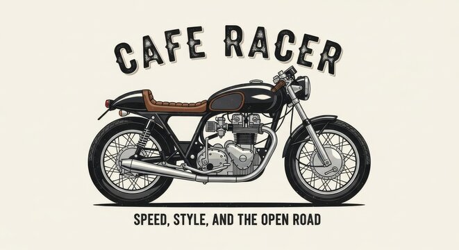 Classic cafe racer motorcycle illustration evoking speed and style for adventurous spirits
