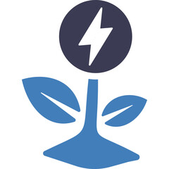 Stylized Plant with Lightning Bolt Symbol Represents Sustainable Energy and Green Technology Concepts on Transparent Background