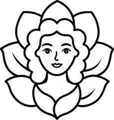 Floral Dream Portrait Line Art Transparent Background