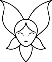Minimal Fairy Face Line Art Transparent Background