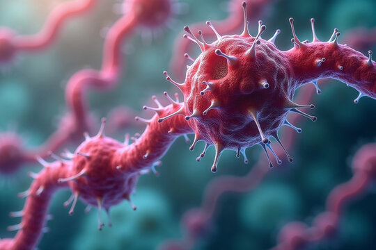 Microscopic Virus or Bacteria: Stylized 3D Illustration of Pathogenic Microbe Chain - Powered by Adobe