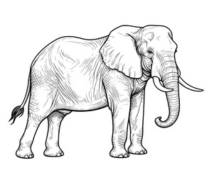 Fototapeta premium Black and white illustration of a large African elephant