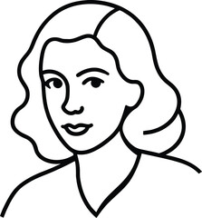 Thoughtful lady portrait line art transparent background