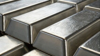 Shiny silver bars stacked closely together, highlighting their metallic texture and reflective surfaces.