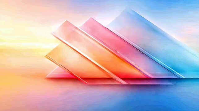 Layered geometric shapes in a gradient of warm to cool colors, suggesting depth and abstract design.