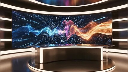Modern curved TV screen displaying abstract colorful energy waves perfect for presentations and digi