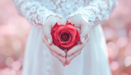 Person Holding Red Rose in Hands in Soft Focus Romantic Scene