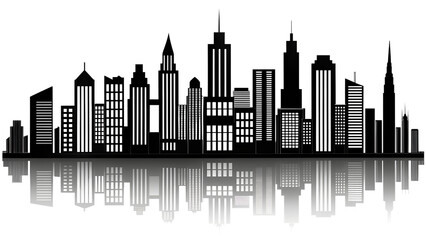 Fototapeta premium Modern City Skyline Silhouette on White Background