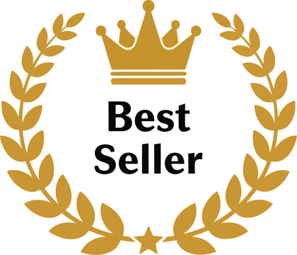 Golden crown laurel wreath best seller award emblem icon recognition prestige vector
