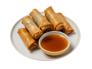 Fried spring rolls on plate isolated on transparent background