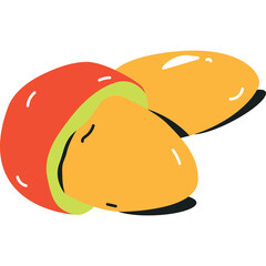 Stylized Red And Yellow Mango Fruit Illustration With Green Slice On Transparent Background Simple Flat Design Isolated Graphic
