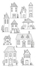Fototapeta premium Collection of whimsical hand-drawn houses evokes neighborhood charm and creative simplicity