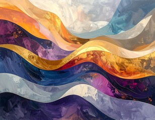 Abstract artwork of colorful layered waves, evoking energy