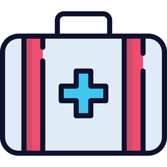 Medical First Aid Kit With Red Stripes And Blue Cross Symbol Isolated On White Background Clean Design Healthcare Aid Box