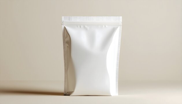 Tall white pillow pouch with subtle side creases, ivory gradient background