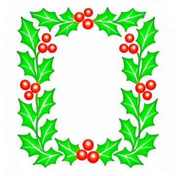 A wide rectangular frame made of stylized neon holly leaves, each leaf glowing electric green, berries erupting with warm red shimmer