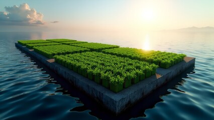 Floating farm cultivating crops on the water