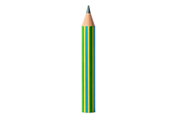 Sharp wooden pencil with green and blue stripes isolated on transparent background