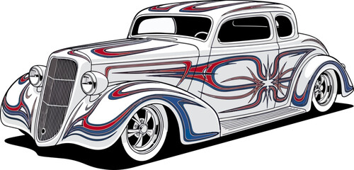 Classic car illustration with decorative elements